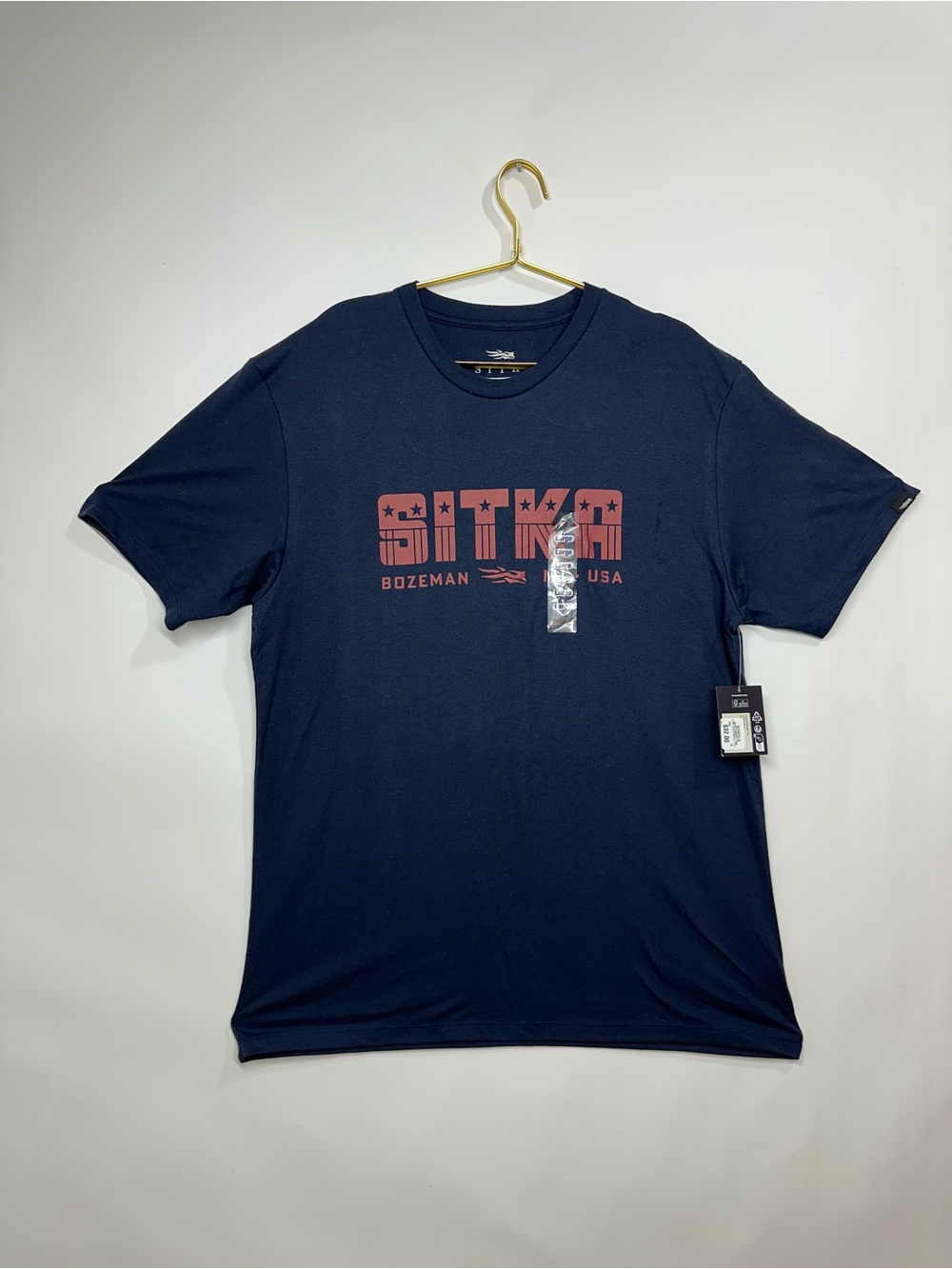 NWT Sitka Independence Tee Shirt Men’s Large Navy Bozeman USA Graphic